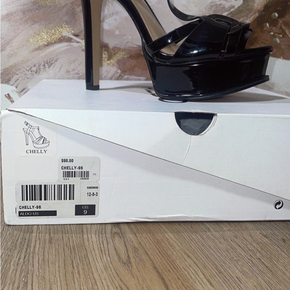 Aldo Glossy Black Platform Heels